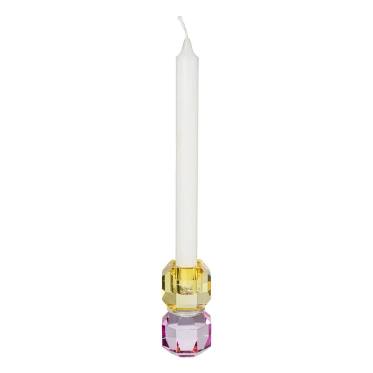 Kandelaar kristal - roze/geel - ø5.5x9 cm