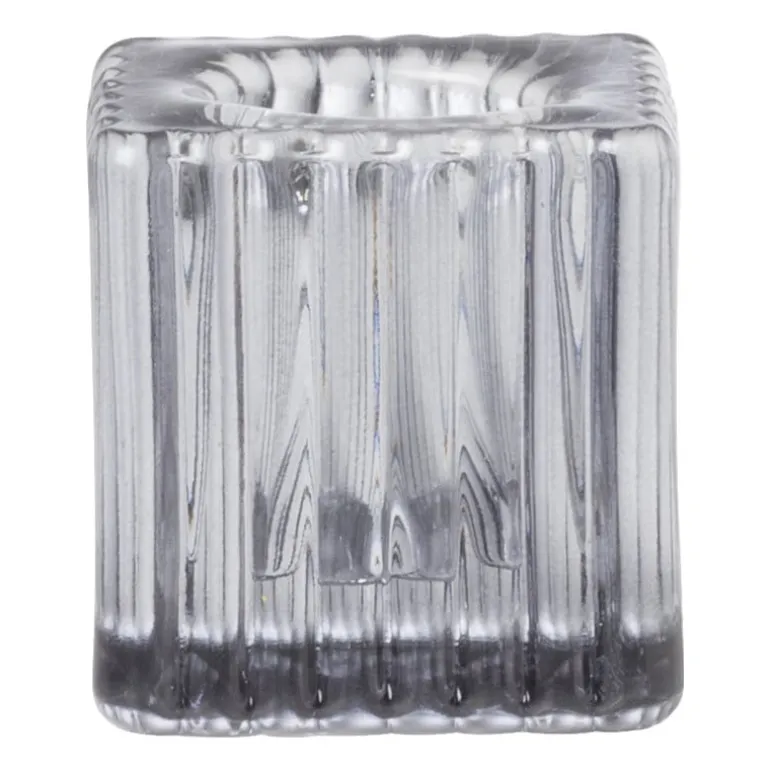 Kandelaar rib glas - grijs - 4x4x4 cm
