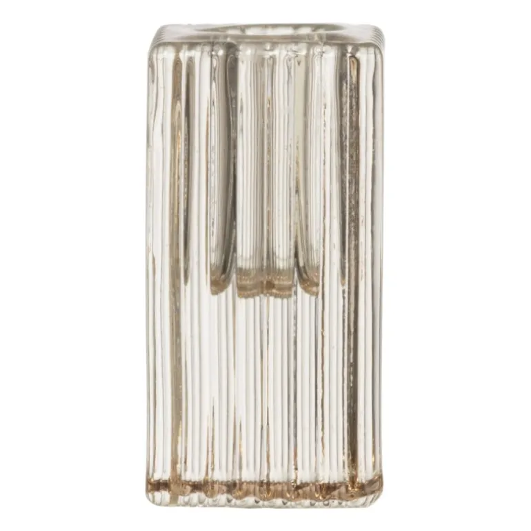 Kandelaar rib glas - helder - 4x4x8 cm