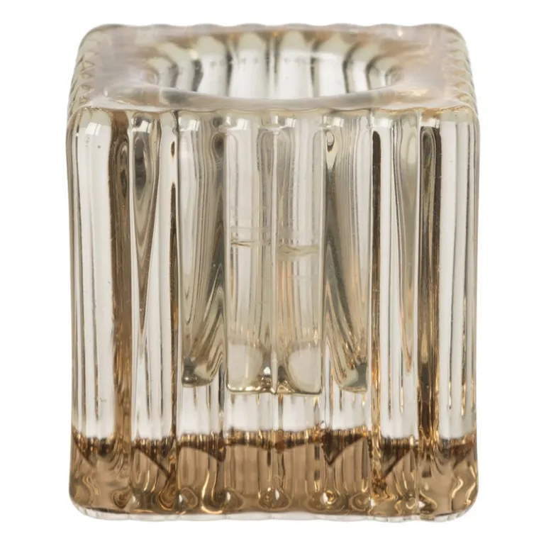 Kandelaar rib glas - helder - 4x4x6 cm