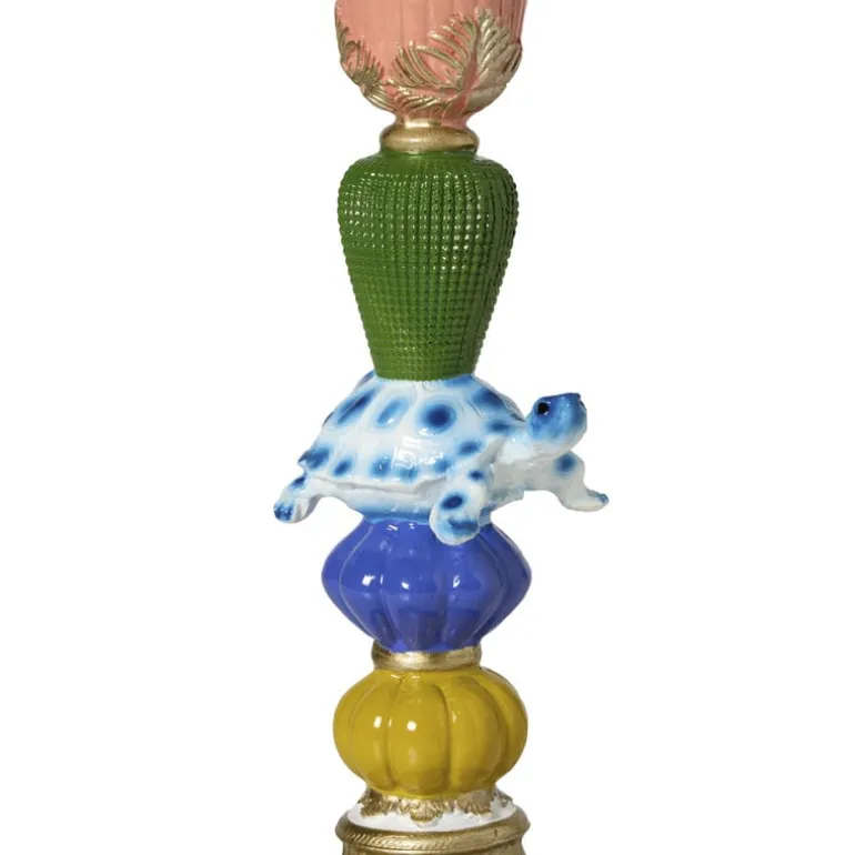 Kandelaar schildpad - multikleur - ø9x22.5 cm