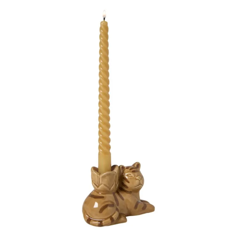 Kandelaar tijger - bruin - 12.5x8.5x7.5 cm