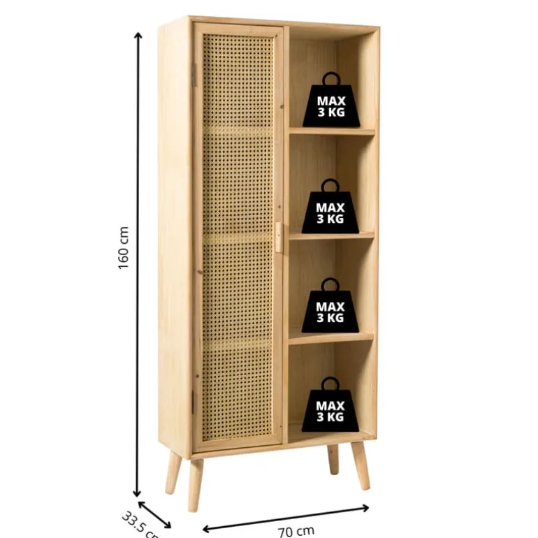 Kast Java met deurtje en vakken - bruin - 160x70x33.5 cm