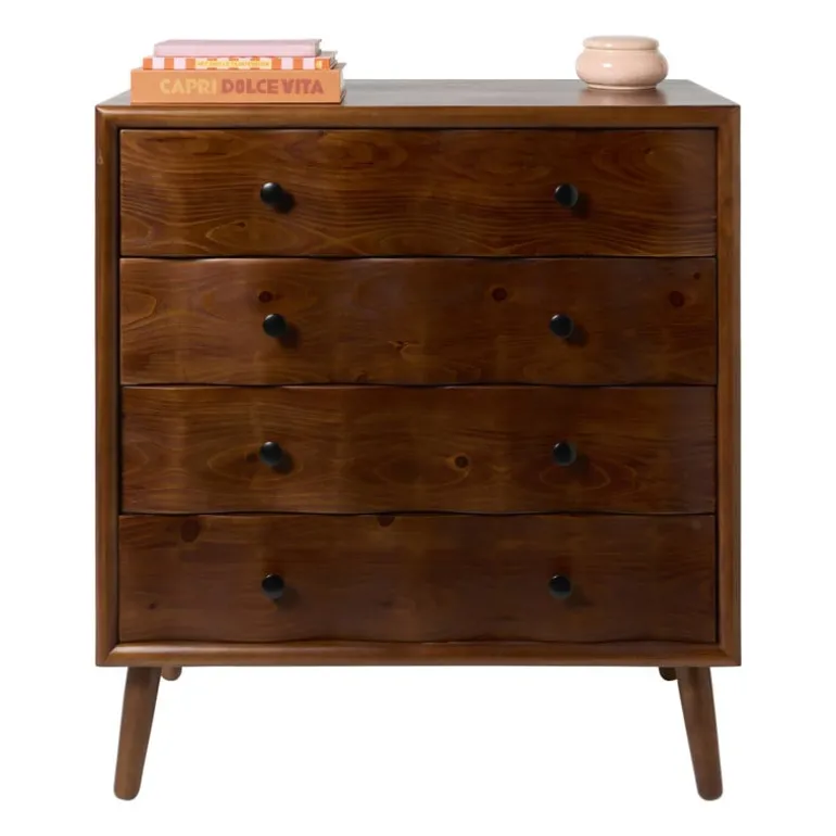 Kast retro met 4 lades - donkerbruin - 87.5x80x40.5 cm