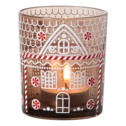 Kerst waxinelichthouder klein - bruin - ø7x8 cm