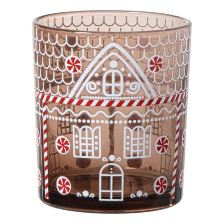Kerst waxinelichthouder klein - bruin - ø7x8 cm