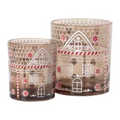 Kerst waxinelichthouder klein - bruin - ø7x8 cm
