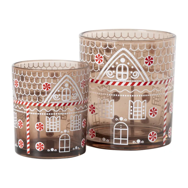Kerst waxinelichthouder klein - bruin - ø7x8 cm