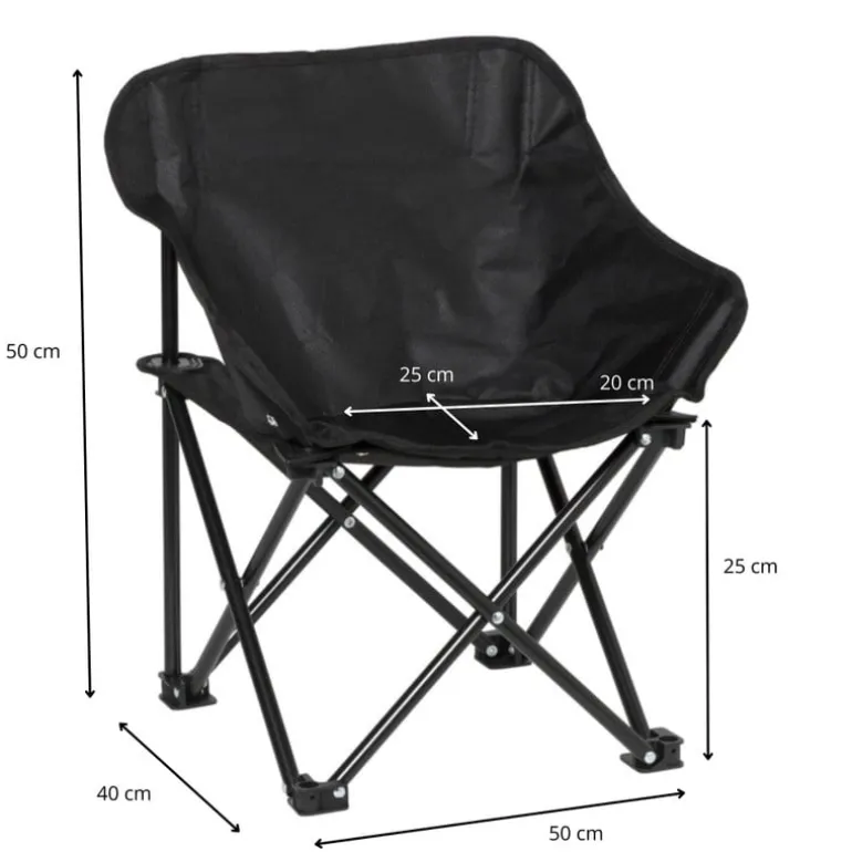 Kids campingstoel compact - zwart - 50x50x40 cm