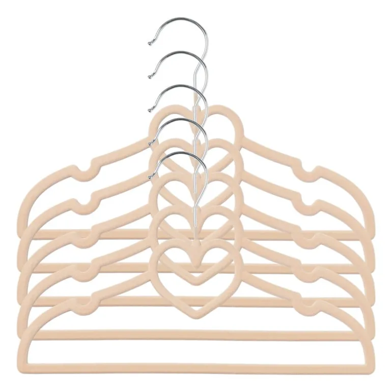 Kinder kledinghanger hart - vilt - beige - set van 5