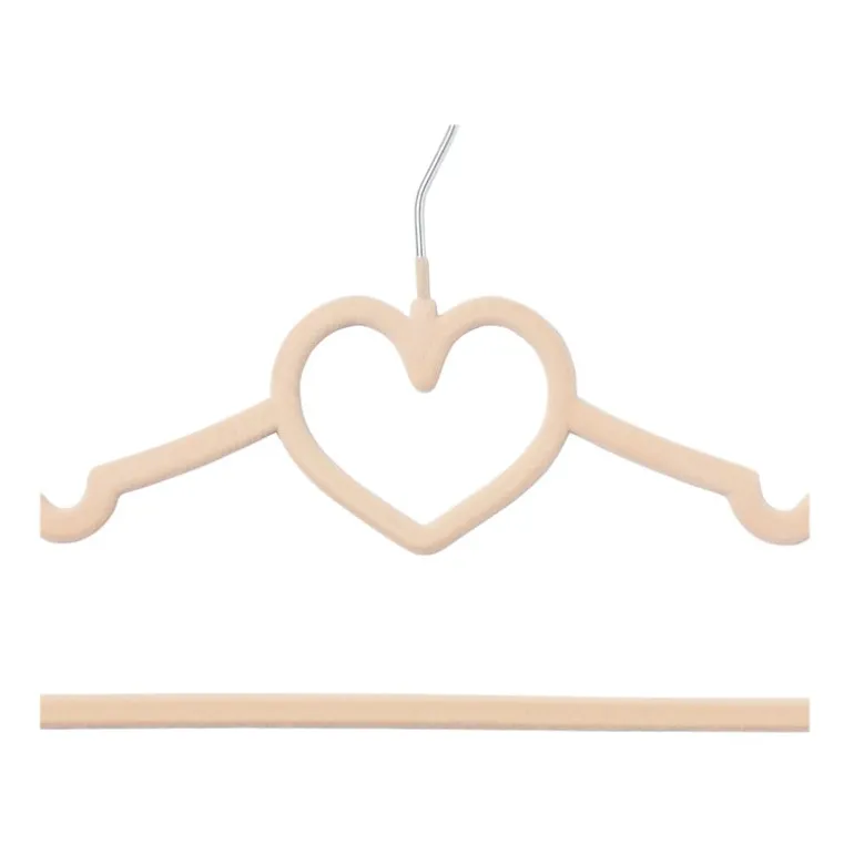 Kinder kledinghanger hart - vilt - beige - set van 5