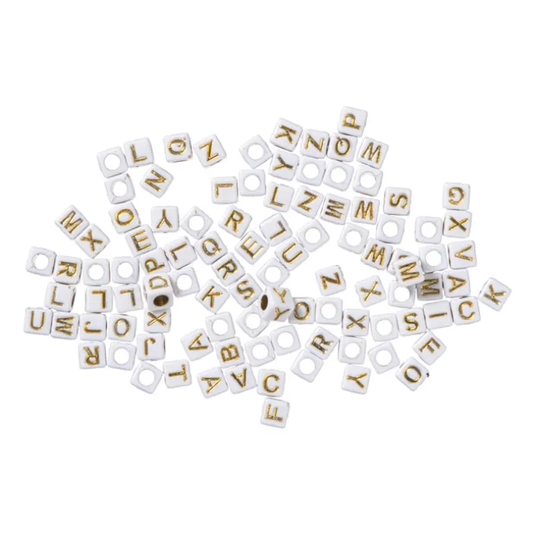 Kralen met letters - beige/goud - set van 100