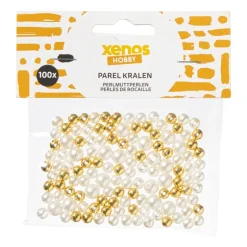 Kralen met letters parels - wit/goud - set van 100