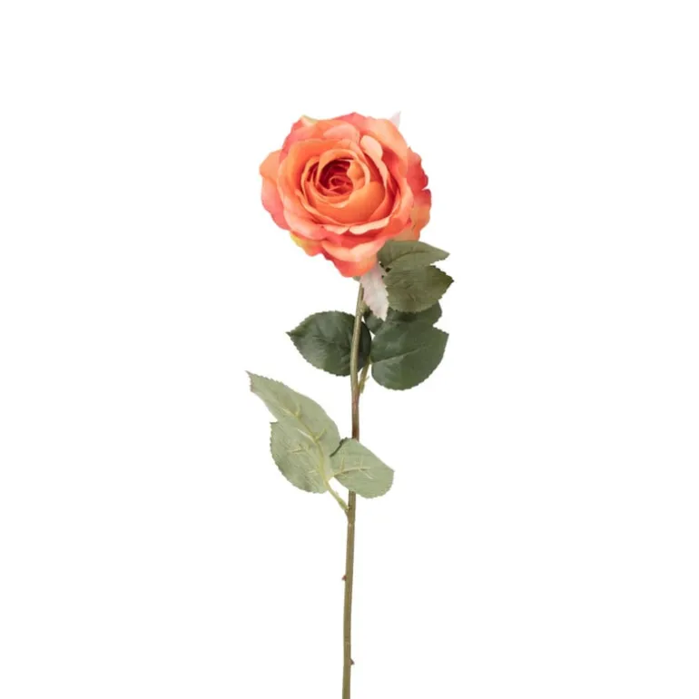 Kunstbloem roos - oranje - 64 cm