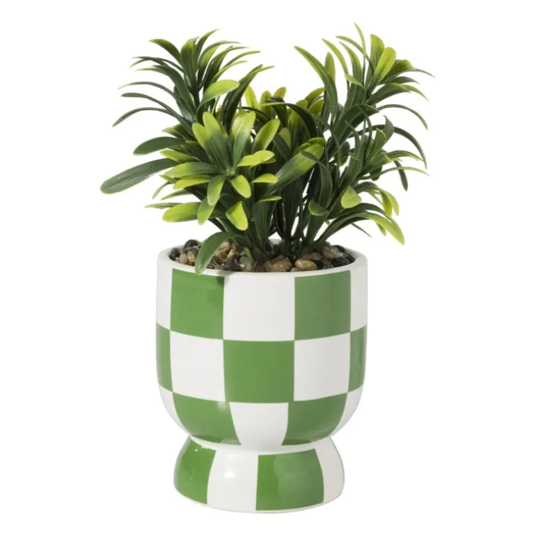 Kunstplantje geblokt - groen - ø8x17 cm