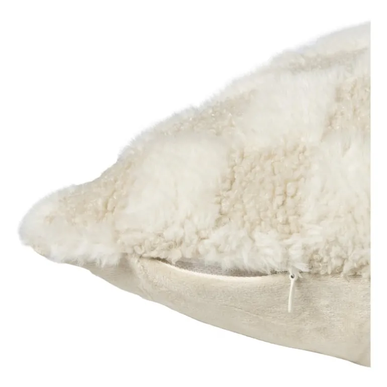 Kussen geblokt teddy - beige - 45x45 cm