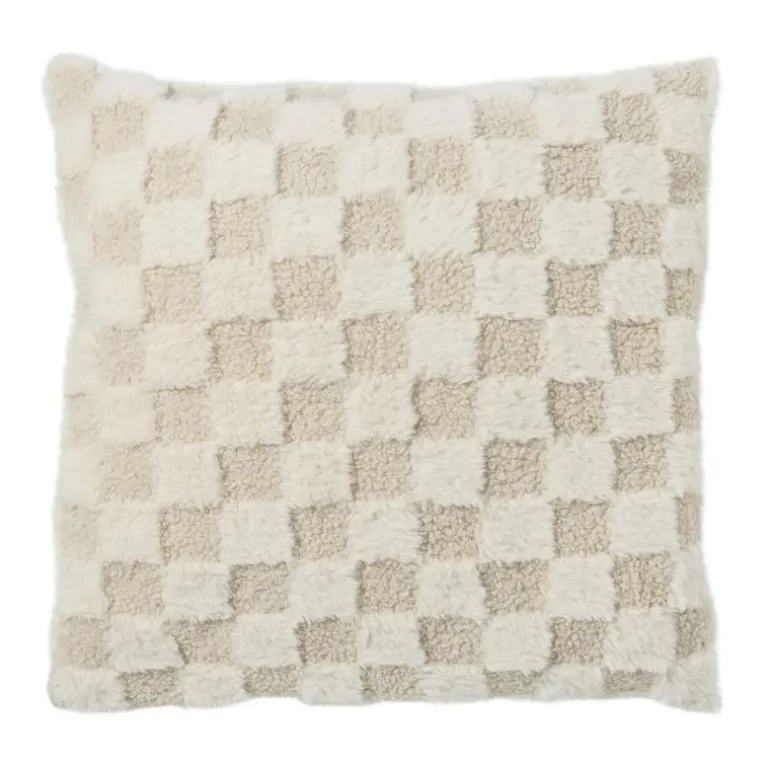Kussen geblokt teddy - beige - 45x45 cm