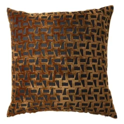 Kussen velvet geblokt - bruin - 45x45 cm