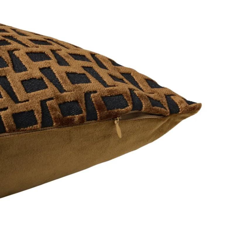 Kussen velvet geblokt - bruin - 45x45 cm