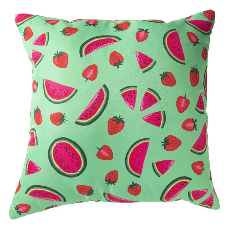 Kussen watermeloen & aardbei - groen/roze - 45x45 cm