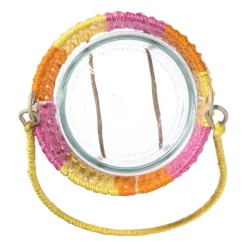 Lantaarn colourblock - roze/oranje/geel - ø12x11 cm