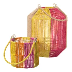 Lantaarn colourblock - roze/oranje/geel - ø21x24 cm