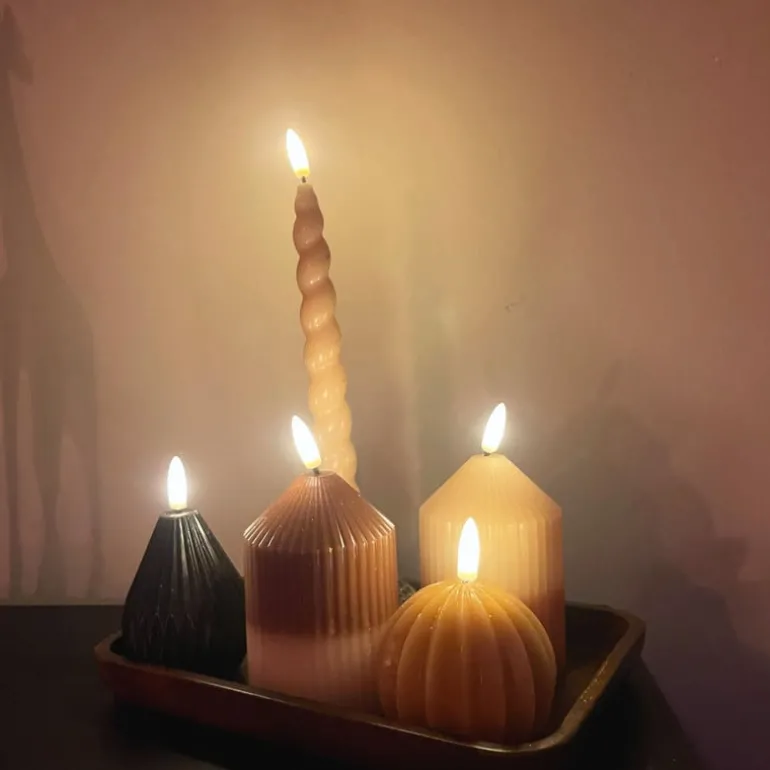 LED kaars duo - beige/bruin - ø7x10 cm