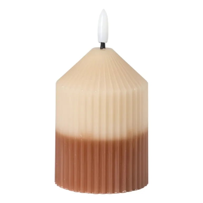 LED kaars duo - beige/bruin - ø7x10 cm