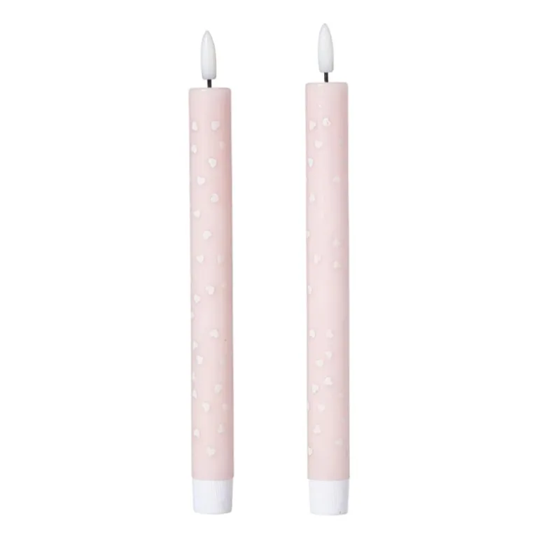 LED kaars hartjes - roze/rood - ø2.2x24 cm