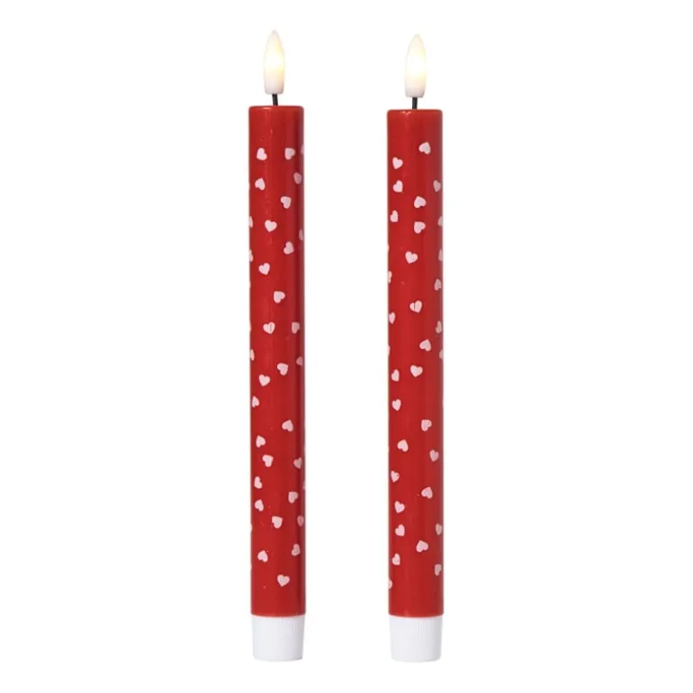 LED kaars hartjes - roze/rood - ø2.2x24 cm