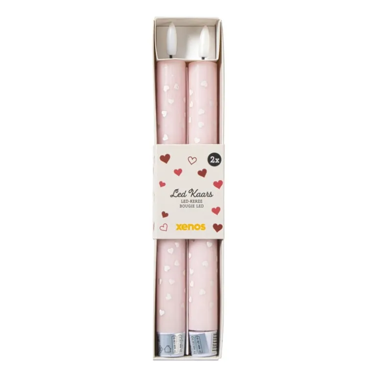 LED kaars hartjes - roze/rood - ø2.2x24 cm