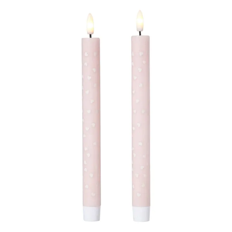 LED kaars hartjes - roze/rood - ø2.2x24 cm