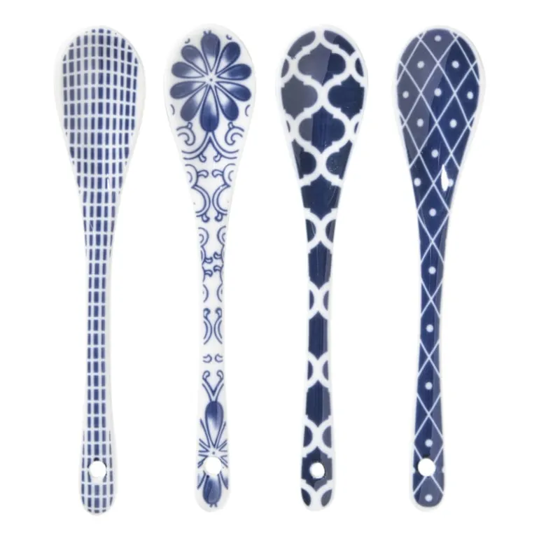 Lepels Mico - blauw/wit - set van 4