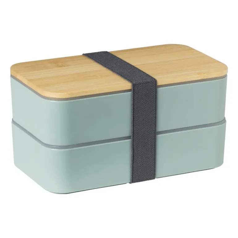 Lunchbox dubbel - groen - 9.5x18.5x10.5 cm