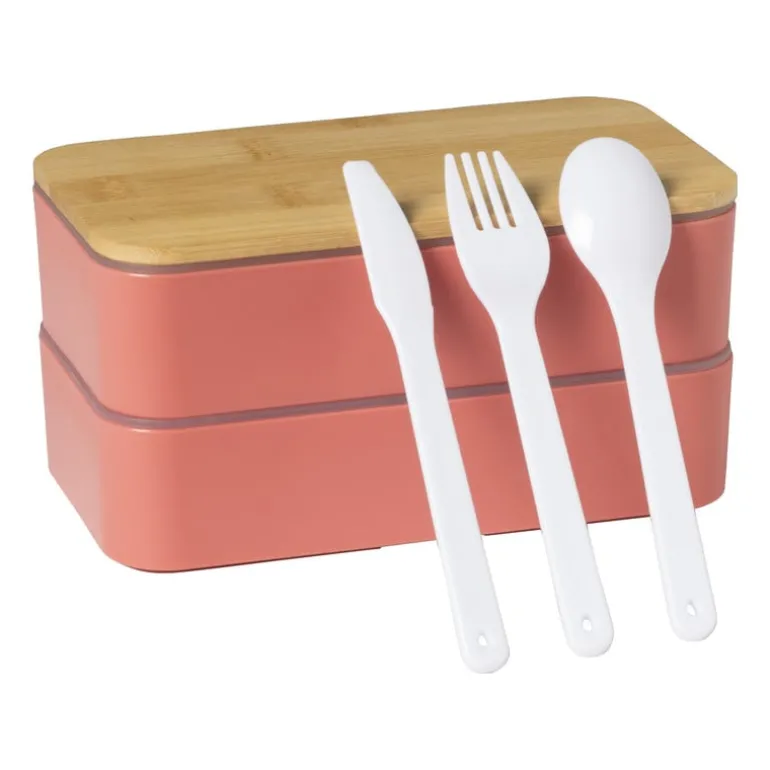 Lunchbox dubbel - roze - 9.5x18.5x10.5 cm