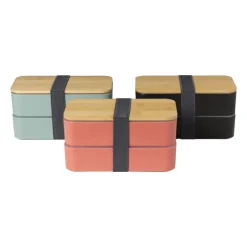 Lunchbox dubbel - zwart - 9.5x18.5x10.5 cm