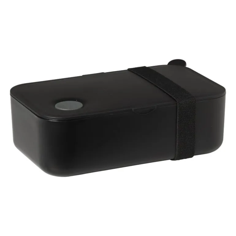 Lunchbox met elastiek - zwart - 6.8x19x12 cm