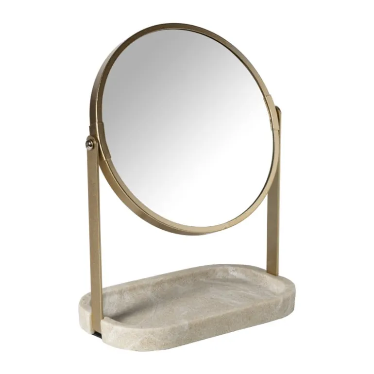 Make-up spiegel marmer Simone - beige - ø10.7x14.5 cm
