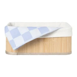 Mand bamboe met teddy - 12x30x23 cm - naturel/wit