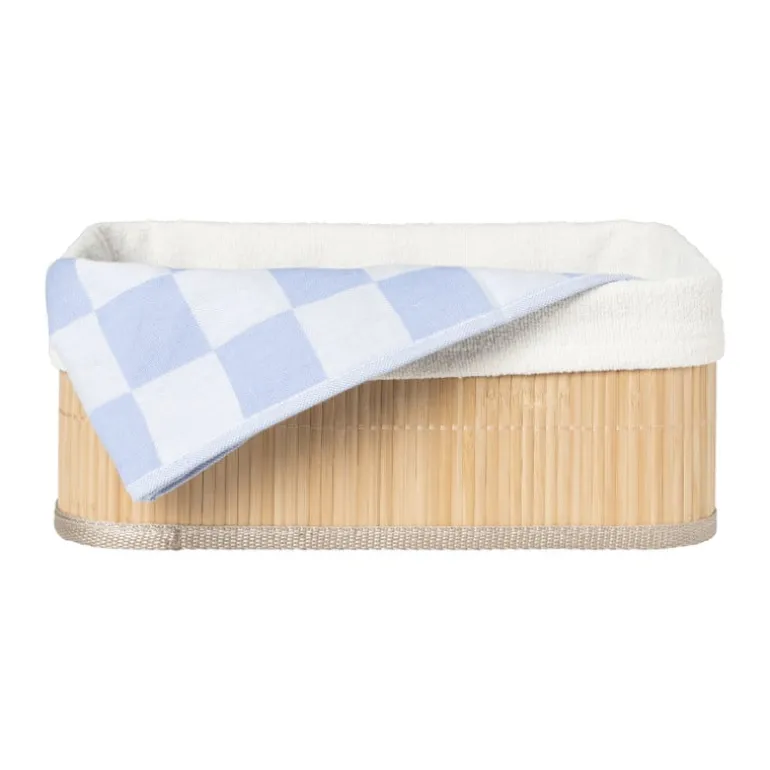 Mand bamboe met teddy - 12x30x23 cm - naturel/wit