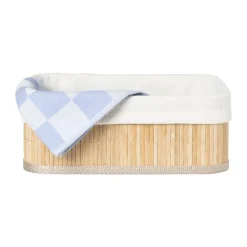 Mand bamboe met teddy - 10x27x21 cm - naturel/wit