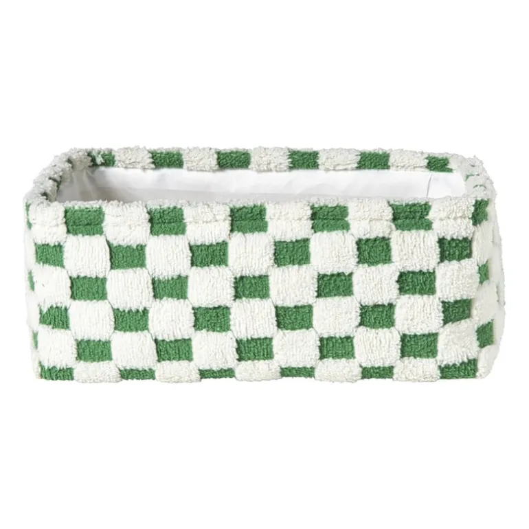 Mand checks groot - groen/wit - 15x36x26 cm