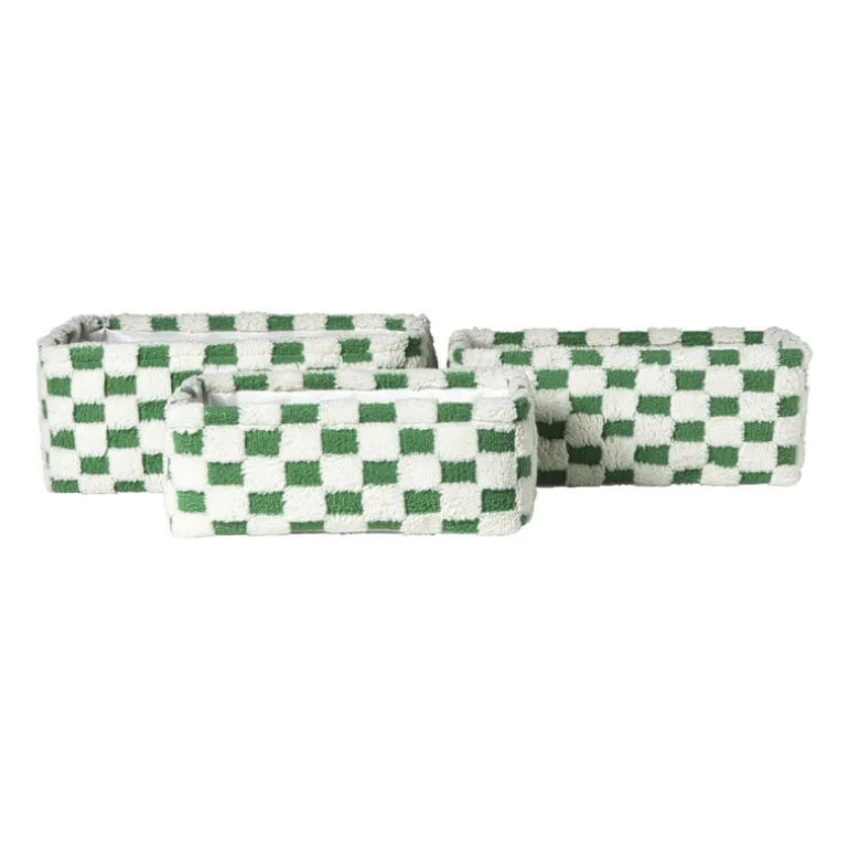 Mand checks groot - groen/wit - 15x36x26 cm