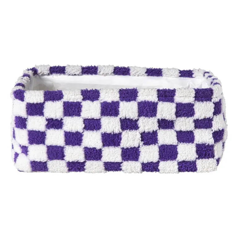 Mand checks groot - paars/wit - 15x36x26 cm