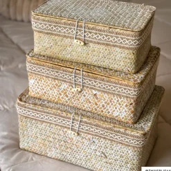 Mand met deksel Stijn - 12x30x21 cm - wit