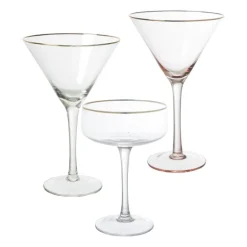Martiniglas roze gouden rand - glas - 220 ml
