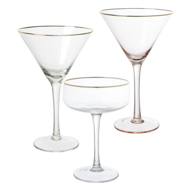 Martiniglas roze gouden rand - glas - 220 ml