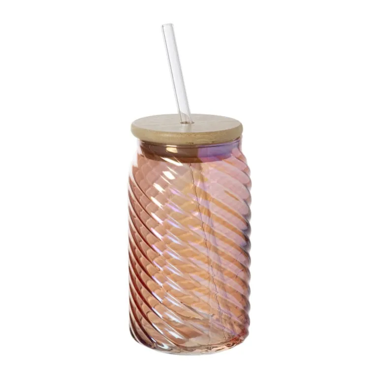 Mason jar iriserend - oranje - ø7.5x14 cm
