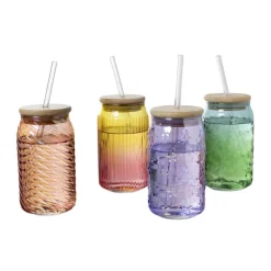 Mason jar iriserend - oranje - ø7.5x14 cm