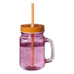 Mason jar palmboom - roze - 450 ml
